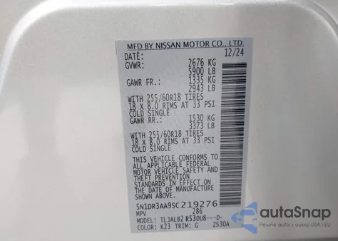 2025 Nissan Pathfinder S Fwd z USA, uszkodzony, nr VIN 5N1DR3AA9SC219276